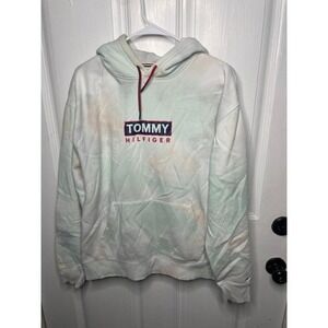 Vintage Rare Tommy Hilfiger Fleece Tye Dye Hooded Sweatshirt Hoodie size medium